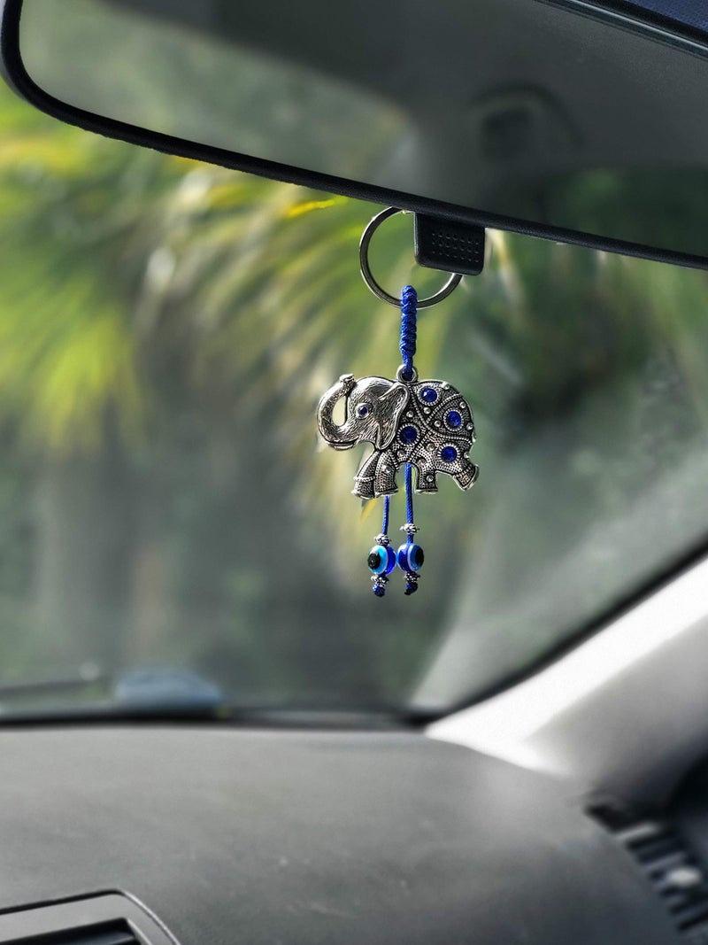 LUCKBOOSTIUM Elephant Keychain with Hanging Evil Eye Tassel - Decorative Evil Eye Keychain for Blessing and Goodluck Charm - Elephant Bag Charm, Rear View Mirror Accessories, Office and Home Decor - Image 3
